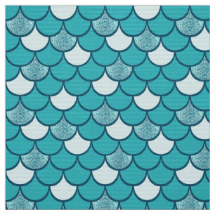 Turquise  fish scale pattern with glitter effect fabric