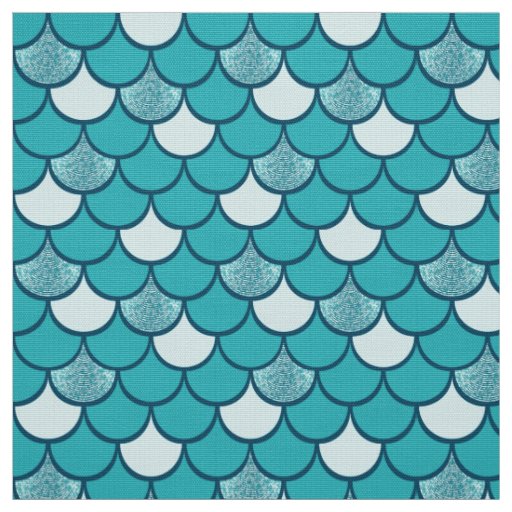 Turquise  fish scale pattern with glitter effect fabric