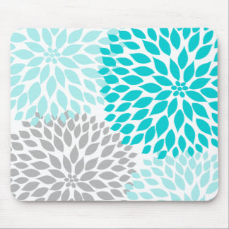 Turquoie blue gray dahlia desk office accessory mouse pad