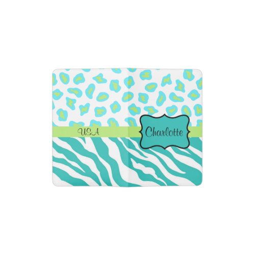 Turquoie Teal Green White Zebra Leopard Skin Name Pocket Moleskine Notebook