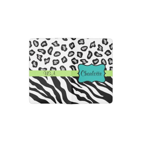 Turquoie Teal Green White Zebra Leopard Skin Name Pocket Moleskine Notebook