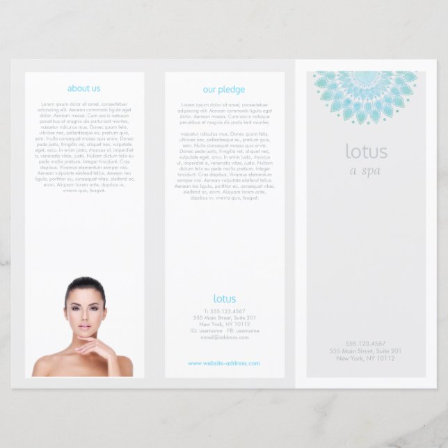 Turquois Mandala Lotus Spa Salon Tri-Fold Brochure (Front)