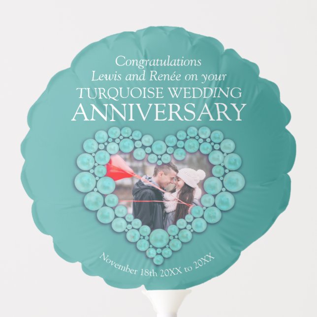 Turquoise 11th wedding anniversary photo balloon (Front)