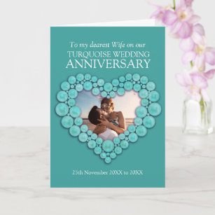 Turquoise 11th wedding anniversary wife photo card