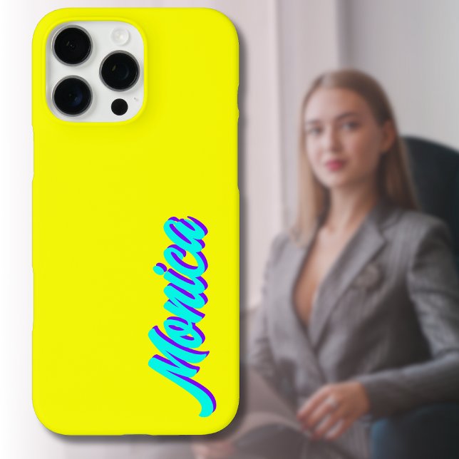 Turquoise 3D Indigo Modern Name | Funny Neon Lemon Case-Mate iPhone Case (Creator Uploaded)