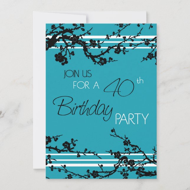Turquoise 40th Birthday Party Invitation Card (Front)