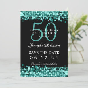 Turquoise 50th Birthday Save the Date w/ Details Invitation