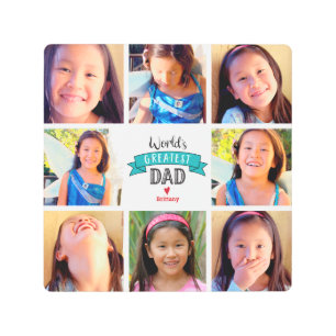 Turquoise 8 Photo Collage World’s Greatest Dad Metal Print
