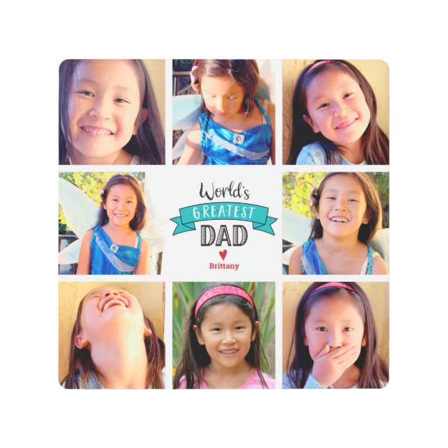 Turquoise 8 Photo Collage World’s Greatest Dad Metal Print (Front)