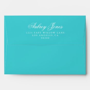 Turquoise A7 Pre-addressed Linen Envelopes by youngwanderlust at Zazzle