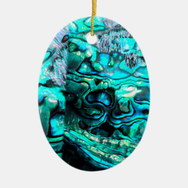 Turquoise abalone paua shell detail ceramic ornament (Front)