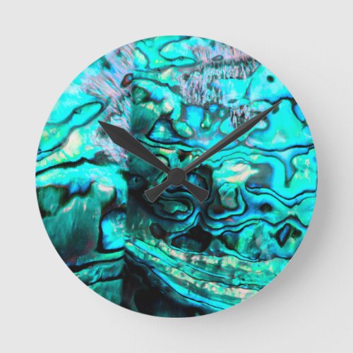 Turquoise abalone paua shell detail round clock