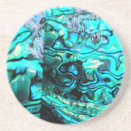 Turquoise abalone paua shell detail sandstone coaster