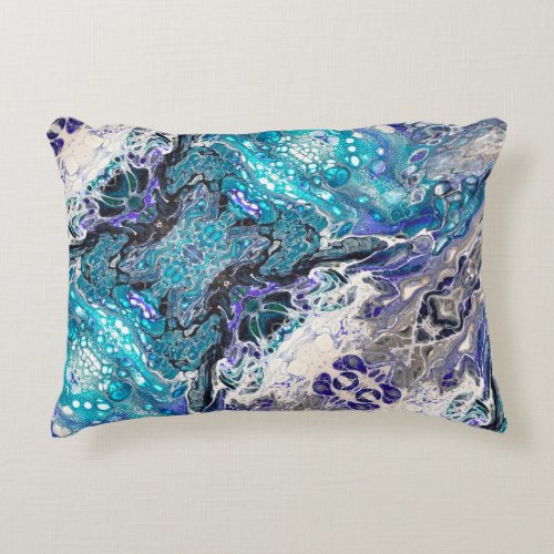 Turquoise abstract Blue Black White Accent Pillow