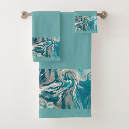 Turquoise Abstract Border Towel Set