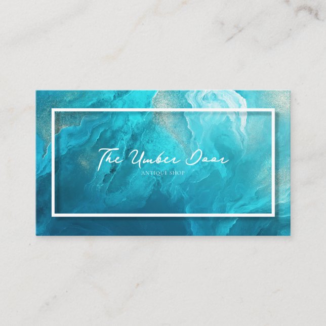 Turquoise Abstract Fluid Gold Dust Geometric Business Card (Front)