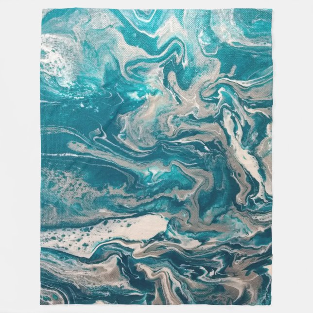 Turquoise Abstract Large Fleece Blanket (Front)