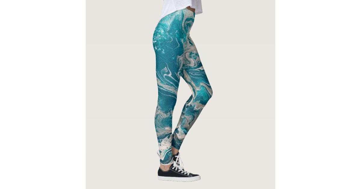 Abstract Art Yellow Turquoise Hand Drawing Leggings