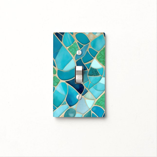 Turquoise Abstract Mosaic Art Deco Drawer Knob Light Switch Cover (In Situ)