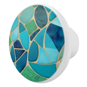 Turquoise Abstract Mosaic Art Deco Wardrobe Door Ceramic Knob