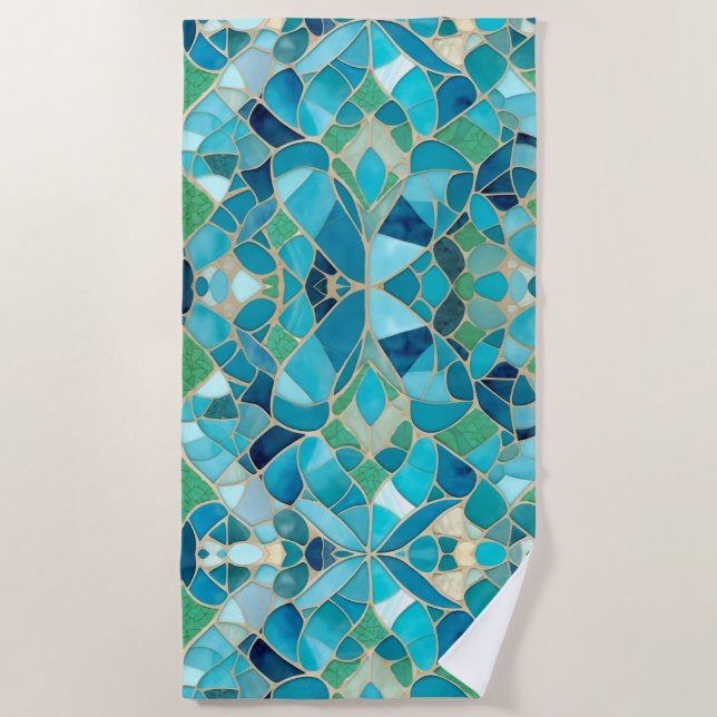 Turquoise Abstract Mosaic Beach Towel (Front)