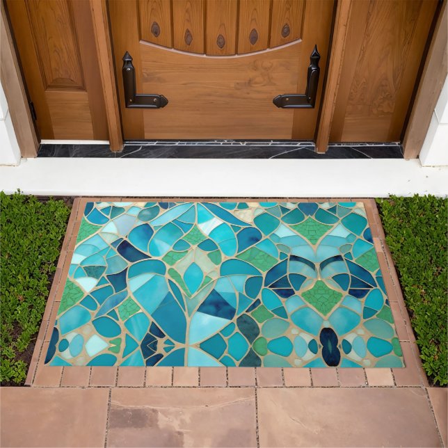 Turquoise Abstract Mosaic Doormat (Outdoor)