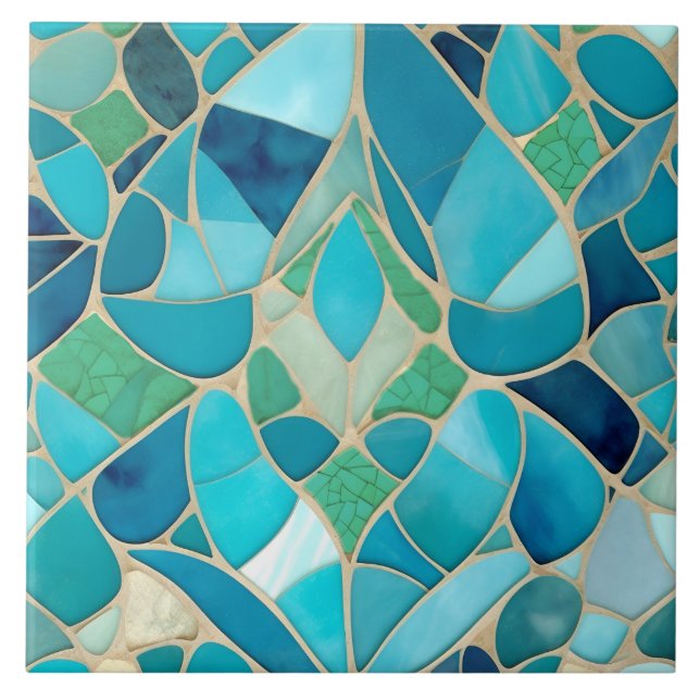 Turquoise Abstract Mosaic with Art Deco style Ceramic Tile (Front)