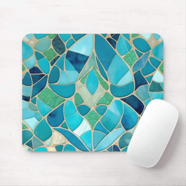 Turquoise Abstract Mosaic with Art Deco style Mouse Pad (With Mouse)