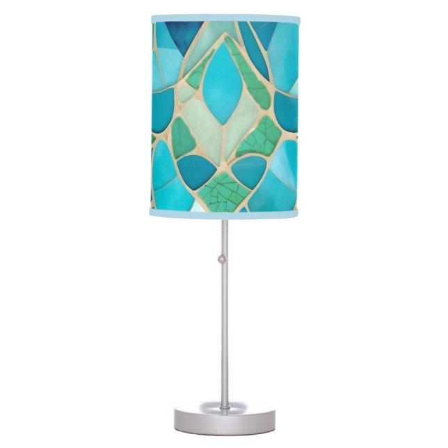 Turquoise Abstract Mosaic with Art Deco style Table Lamp (Front)