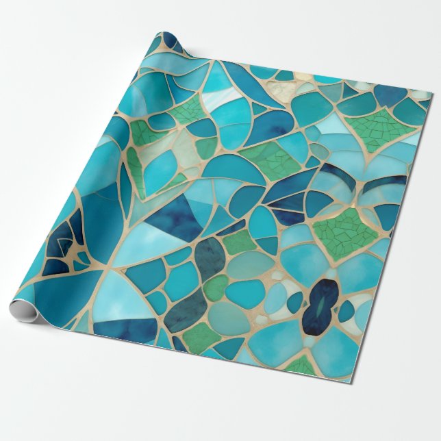 Turquoise Abstract Mosaic with Art Deco style Wrapping Paper (Unrolled)