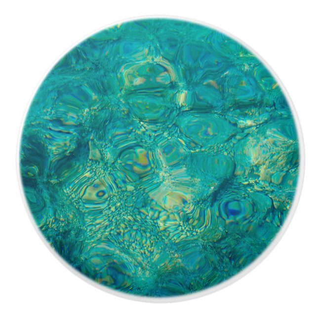 Turquoise abstract ocean water look ceramic knob (Front)