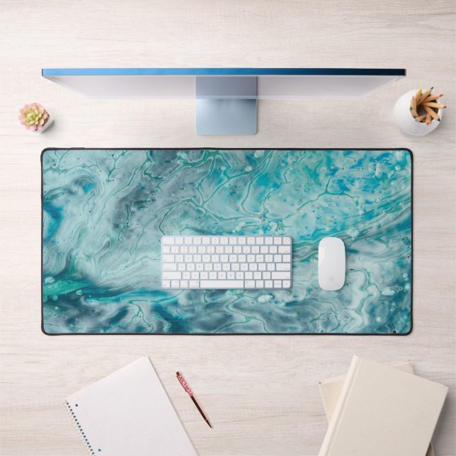 Turquoise Abstract Paint Pour Art Desk Mat (Office 1)
