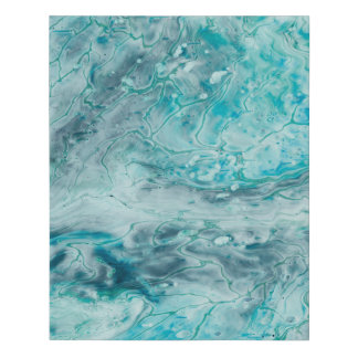 Turquoise Abstract Paint Pour Art Faux Canvas Print