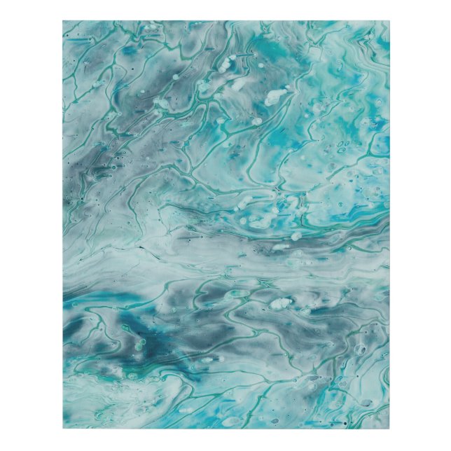Turquoise Abstract Paint Pour Art Faux Canvas Print (Front)