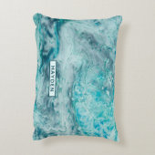 Turquoise Abstract Paint Pour Art Monogram Accent Pillow (Back(Vertical))