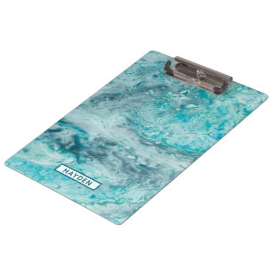 Turquoise Abstract Paint Pour Art Monogram Clipboard