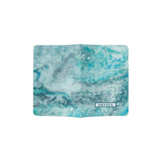Turquoise Abstract Paint Pour Art Monogram Passport Holder