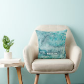 Turquoise Abstract Paint Pour Art Monogram Throw Pillow (Chair)