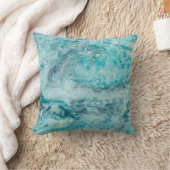 Turquoise Abstract Paint Pour Art Throw Pillow (Blanket)