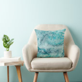 Turquoise Abstract Paint Pour Art Throw Pillow (Chair)