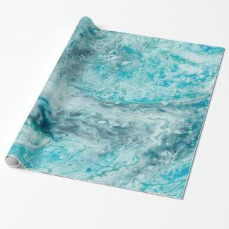Turquoise Abstract Paint Pour Art Wrapping Paper
