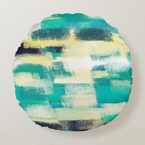 Turquoise Abstract Painting Round Pillow