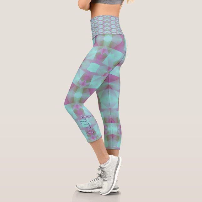 Turquoise Abstract pastel Personalized HCL Capri Leggings (Left)