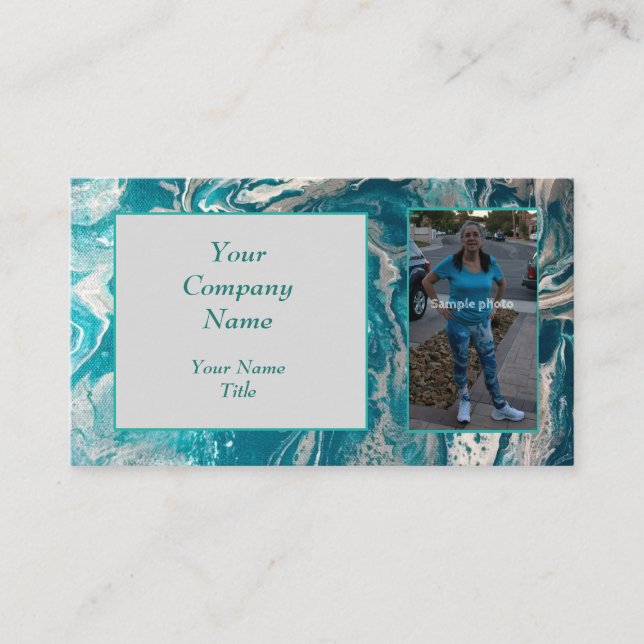 Turquoise Abstract Photo QR code Business Cards (Front)
