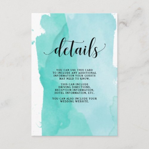 Turquoise Abstract Stripes  Wedding Guest Details Enclosure Card