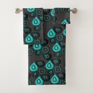 Turquoise Abstract Teardrops Pattern Bath Towel Set