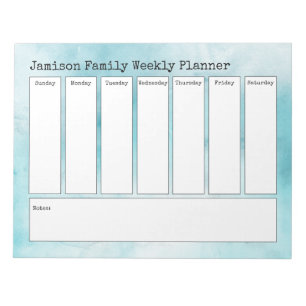 Turquoise Abstract Watercolor Weekly Planner Notepad