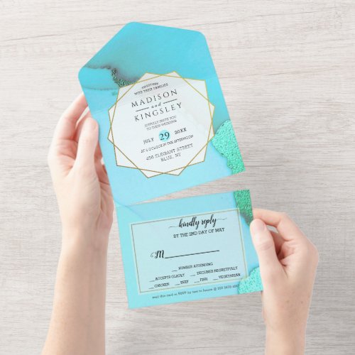 Turquoise Abstract Wonderful All In One Invitation
