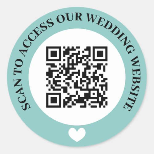 Turquoise Access Wedding Website Heart QR Code Classic Round Sticker