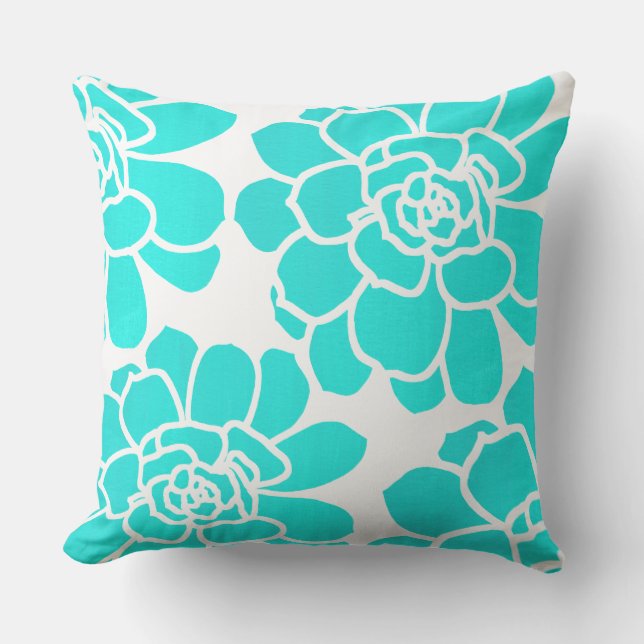 Turquoise Acrylic Succulents Outdoor Pillow (Front)